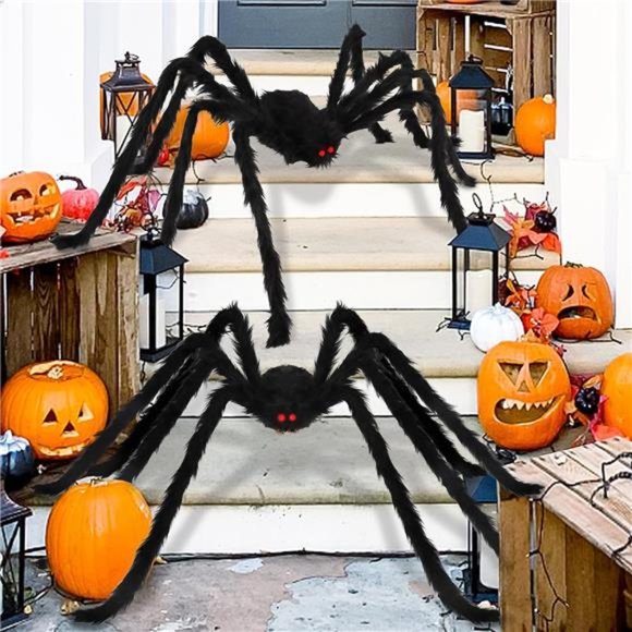 Halloween Giant Spider Decorations Outdoor: 2 Pack 5 Ft. Large Spiders - Picture 3 of 6